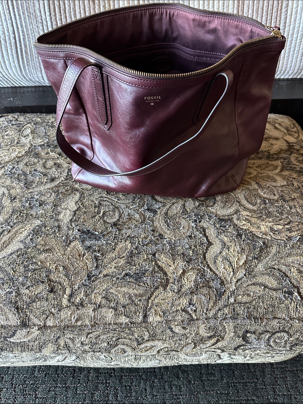 Fossil Deep Wine Leather Tote
